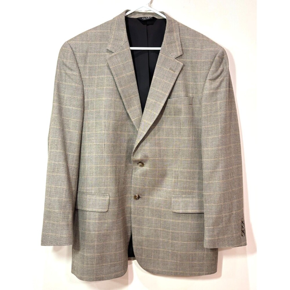 Jos A Bank Silk Wool Brown Glen Plaid Blazer 44L Sport Coat Quiet Luxury Classic